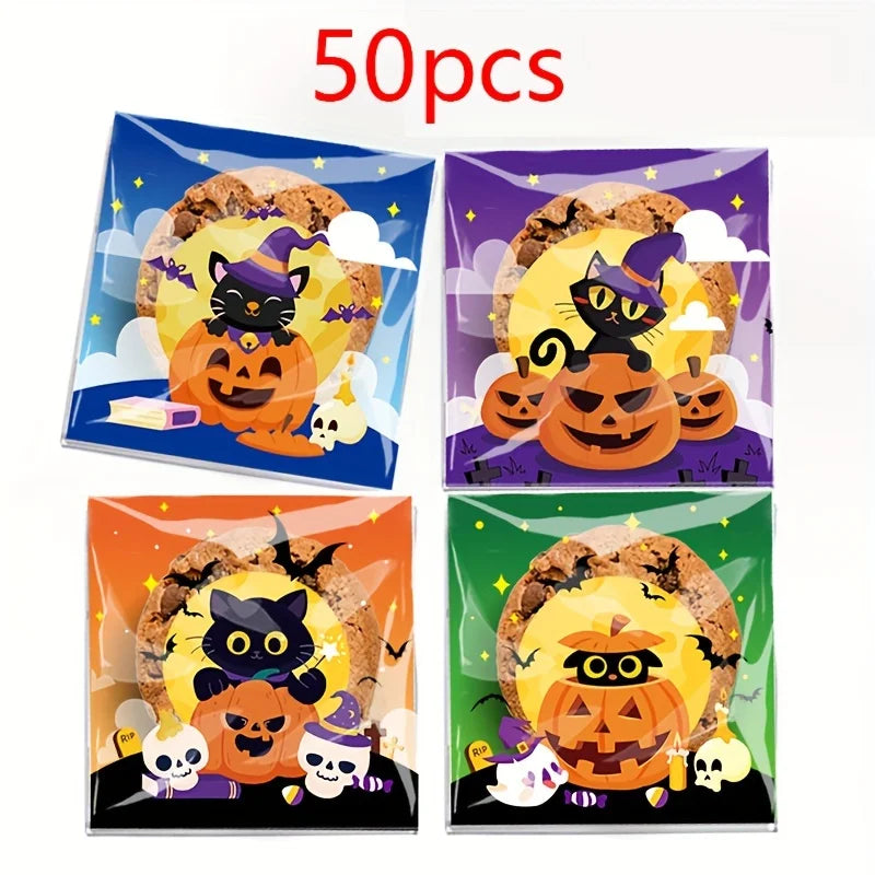50 sacchetti per confezionare caramelle, biscotti di Halloween