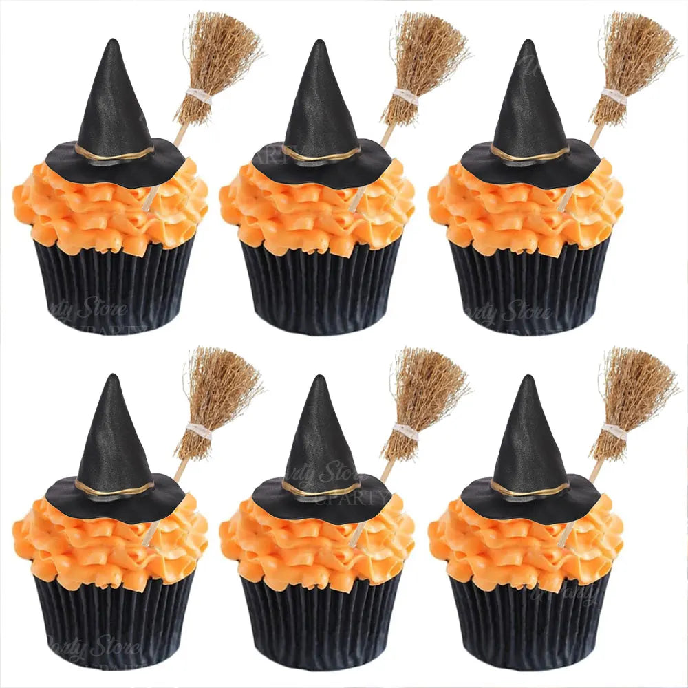 12 pezzi decorazioni per cupcake a forma di cappello da strega