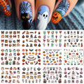 12pcs Halloween Print Water Nail Sticker Spooky Ghost Pumpkin Skull Bat Transfer Sliders Watermark Holiday Manicure Accessories