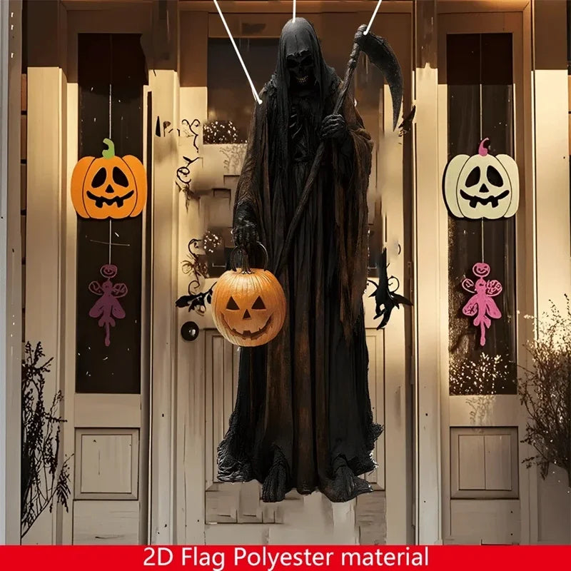 Sfondo decorativo 2D a tema Halloween ideale per creare un'atmosfera horror e terrificante, adatto a interni ed esterni.